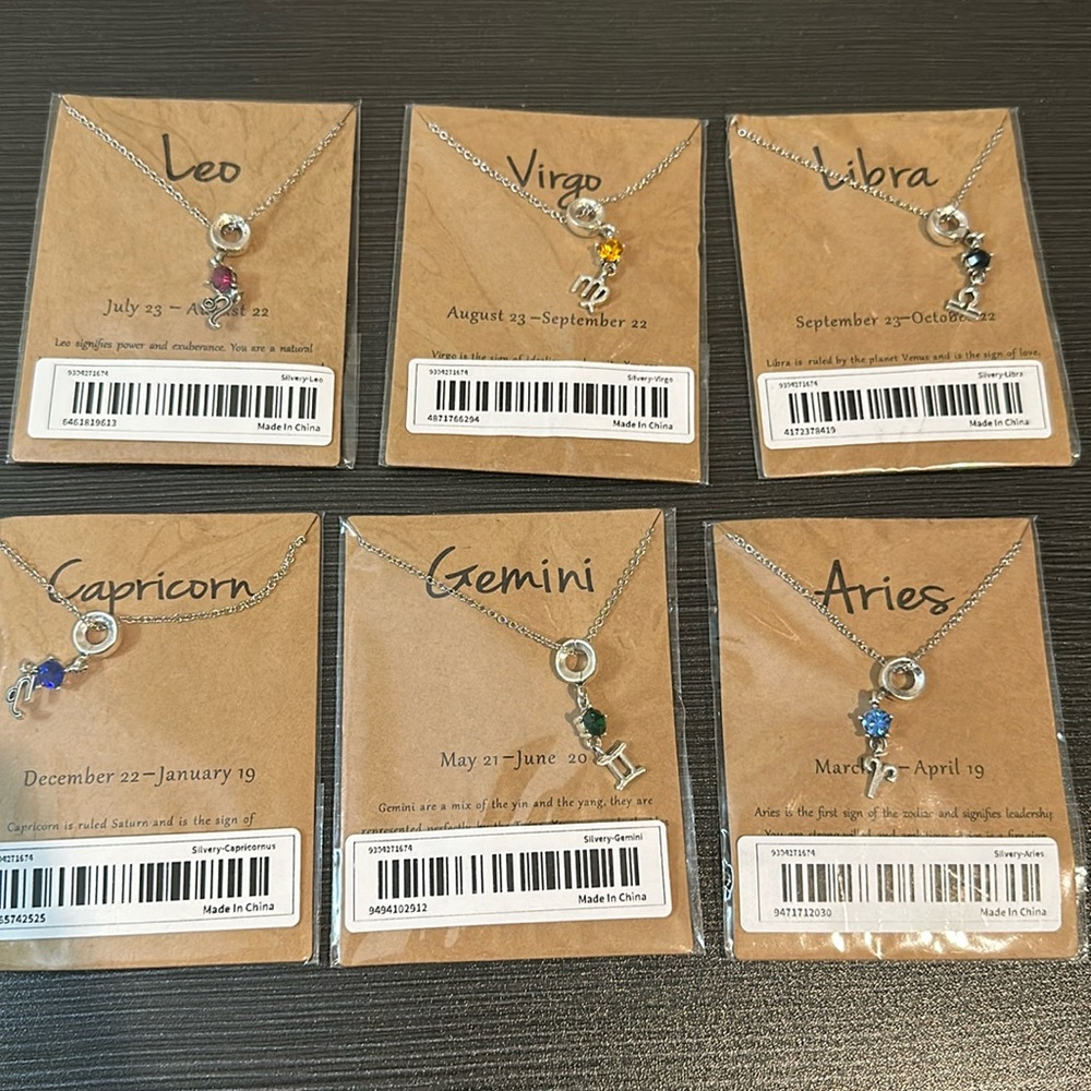 Zodiac sign necklace with birthstone